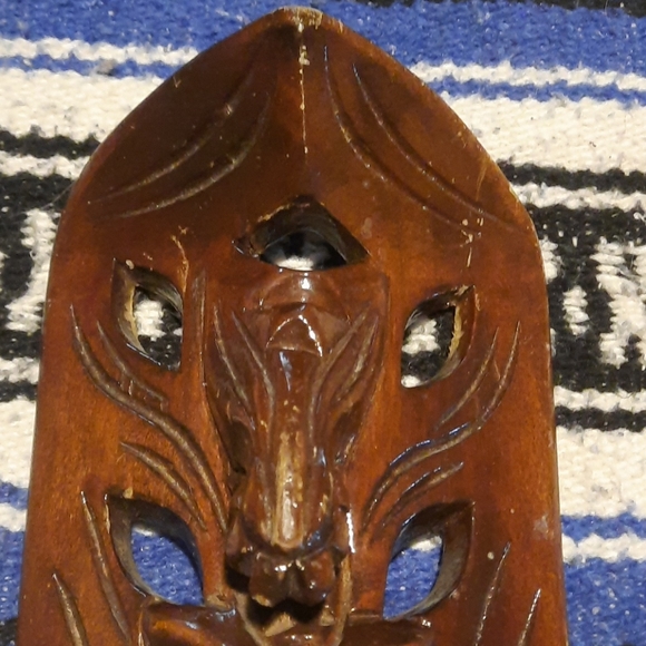 Wooden Hand Carved Mask Face Wall Hanging - Picture 2 of 6